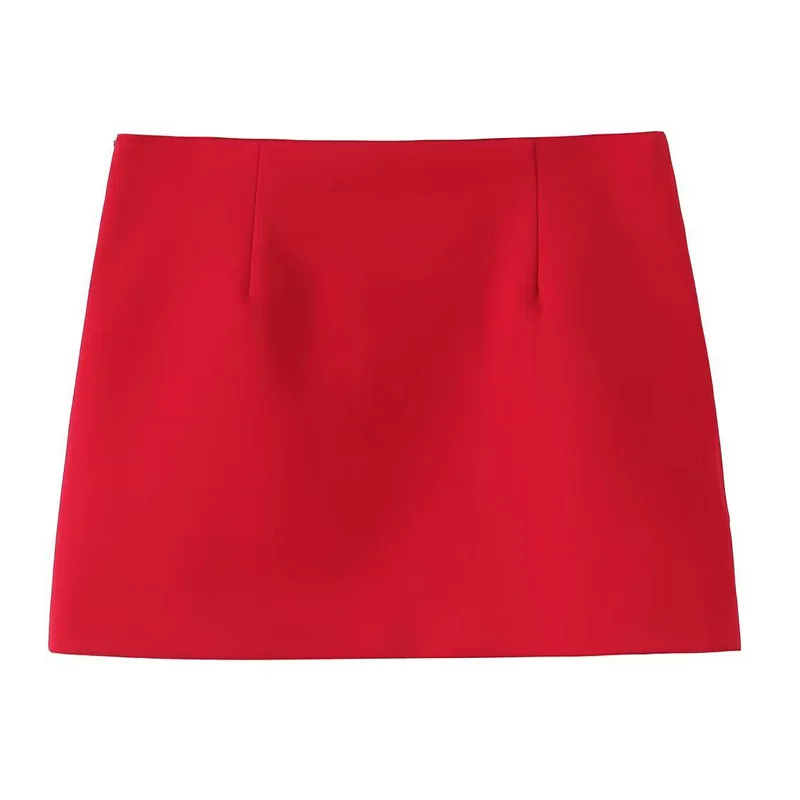 HXAORuffled Short Skirts For Women New Red Mini Skirt Fashion Woman 2025 Summer Tight Pleated Skirt High Waist A-Line Skirt 088