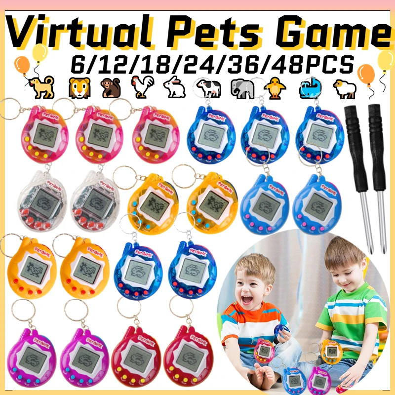 LLavero Virtual para mascotas de 6 a 48 Uds., juguetes digitales para mascotas, juego electrónico de mano, videojuego, fiesta de cumpleaños, juguete nostálgico de los años 90 para niños