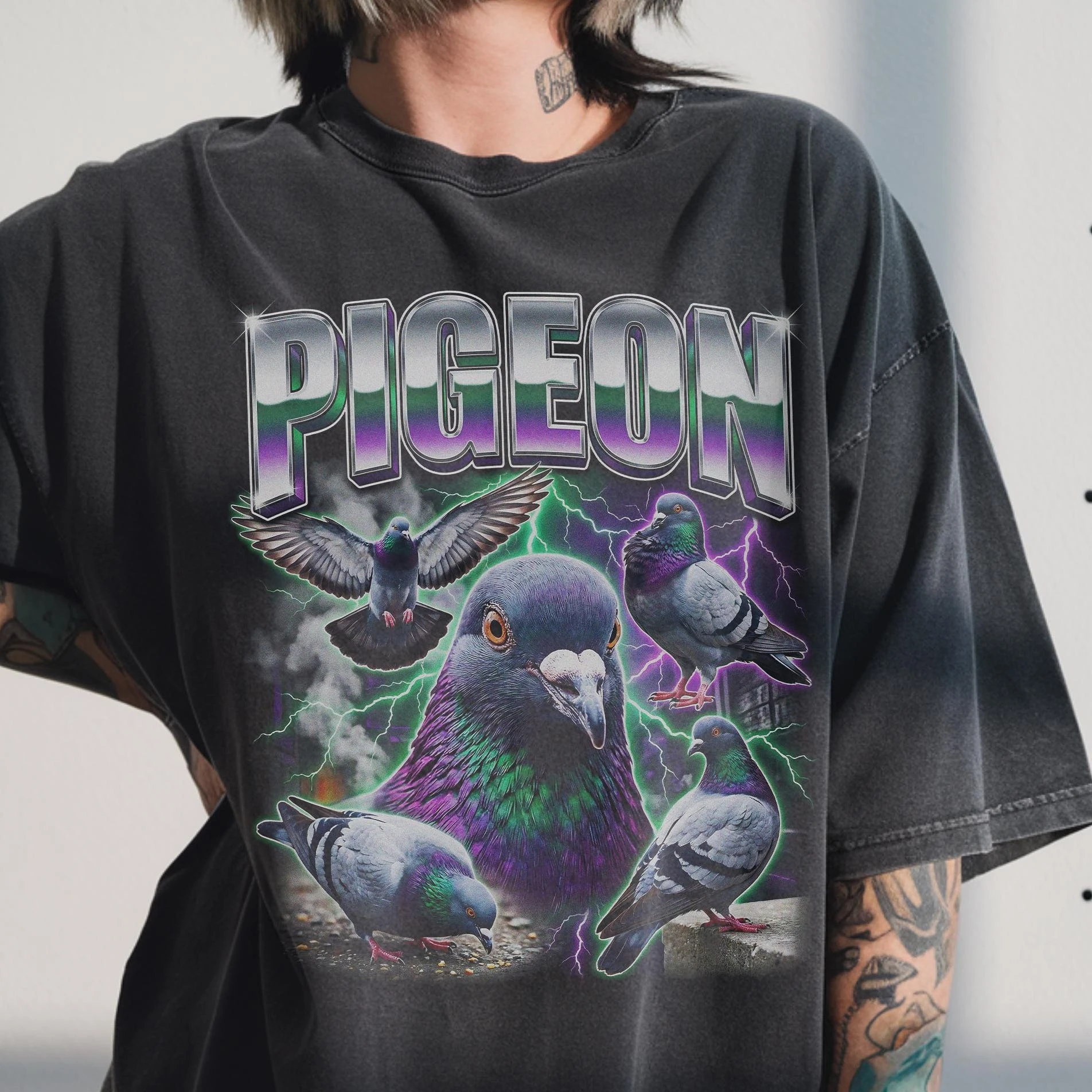 Vintage-Taubenshirt, 90er-Jahre-Bootleg-Rap-T-Shirt, Stadttauben-Grafik, Geschenk für Taubenliebhaber – Detail 6