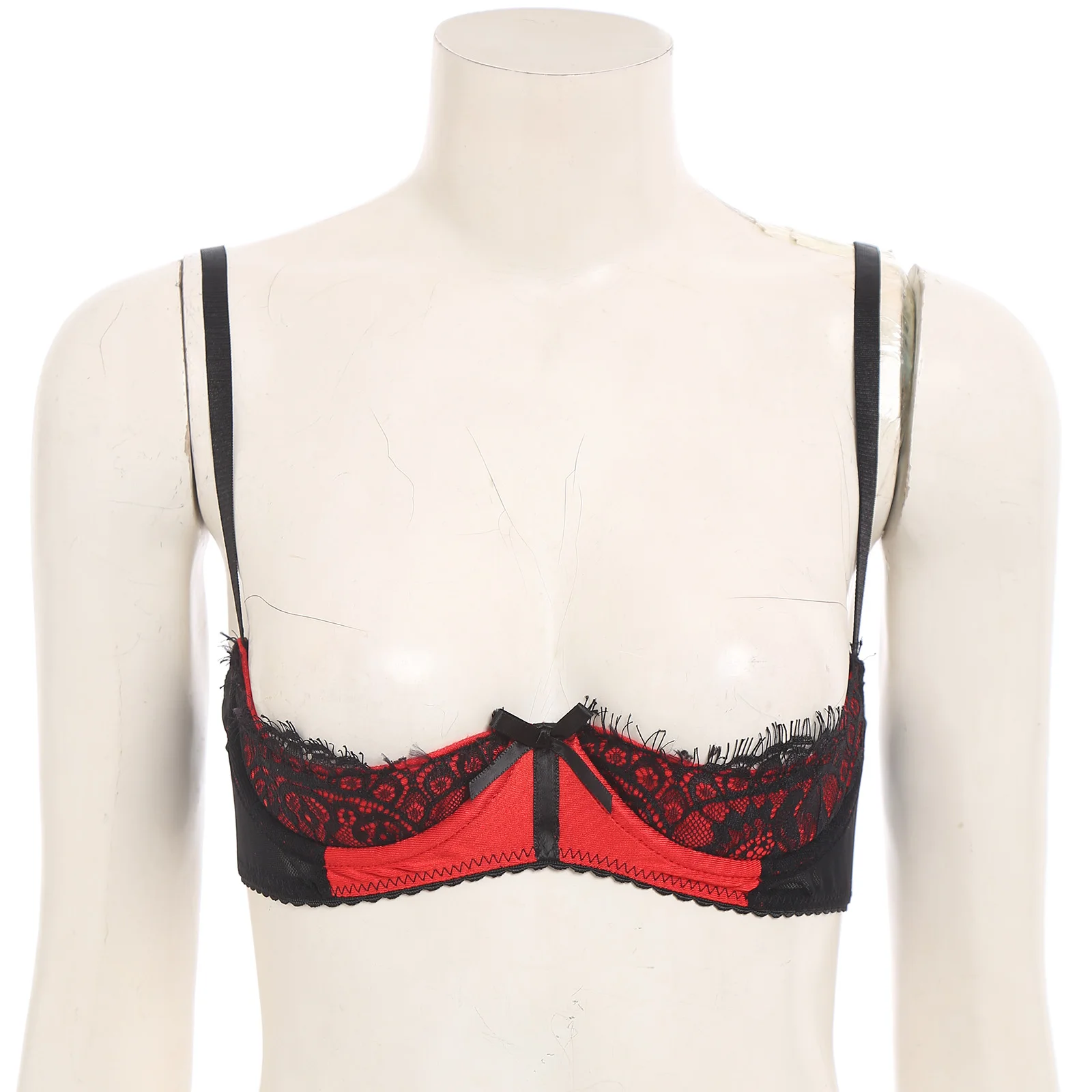 Vrouwen Sexy Half Cups Beha Tops Ondergoed Blootgestelde Tepels Bralette Verstelbare Bandjes Beugel Sheer Lace Push Up Beha