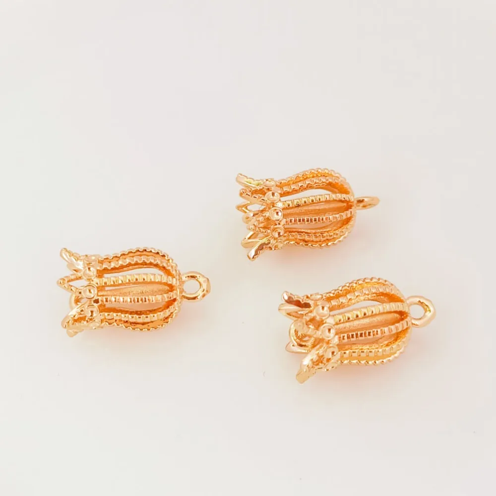 

Позолоченный 14 карат, кисточка, цветочный колпачок, медный материал, клетка для птиц, кулон, аксессуары ручной работы своими руками, серьги