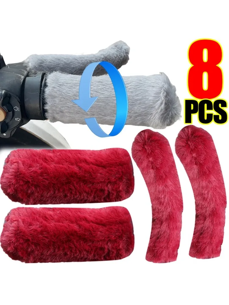 AliExpress NONE Universal Motorcycle Grip Covers Soft Faux Fur Warm Handlebar with Brake Lever Protector Kit for E-bike Scooter Winter Accessory