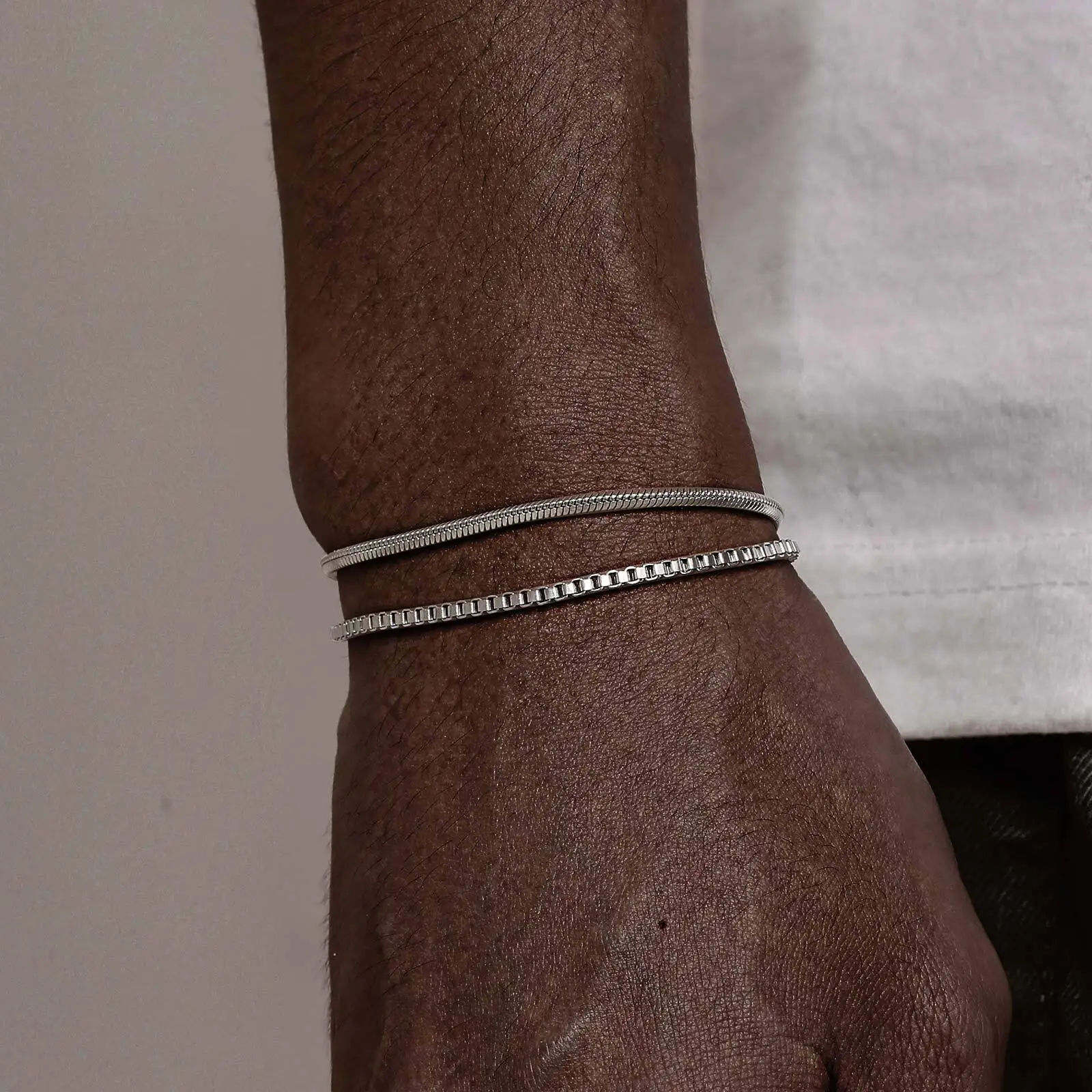 Vnox Simple Adjustable Snake Chain Bracelets for Men, Stainless Steel Box Link Chain Bracelet, Minimalist Metal Wristband Gift