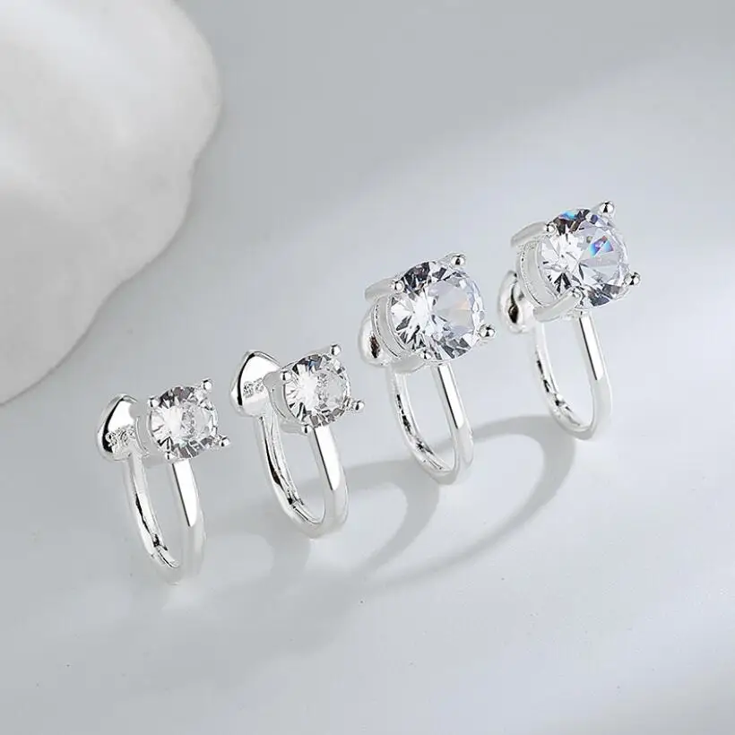 

Серьги-клипсы с четырьмя когтями из муассанита для женщин, круглая огранка, чистое серебро 925, лабораторные ювелирные изделия с бриллиантами, оптовая продажа