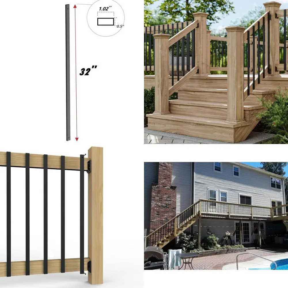 

50-Pack 32.25 Black Metal Deck Balusters for Staircase, Hollow Spindles for Porch Railing
