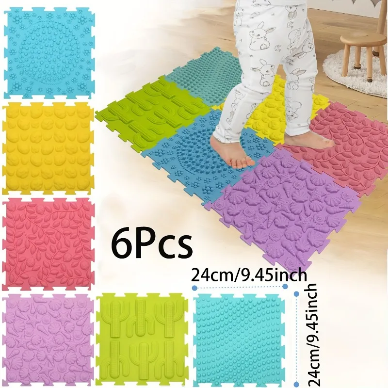 

6pcs Square Silicone Finger Pressure Plate For kids Vibrant Sensory Bath Mats Non Slip Interlocking Square Floor Mats Massage