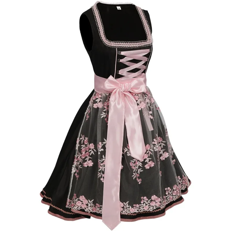 Large Size Oktoberfest Blue and White Floral Beer Skirt Cosplay Stage Performance Costume Dress+Apron Sets