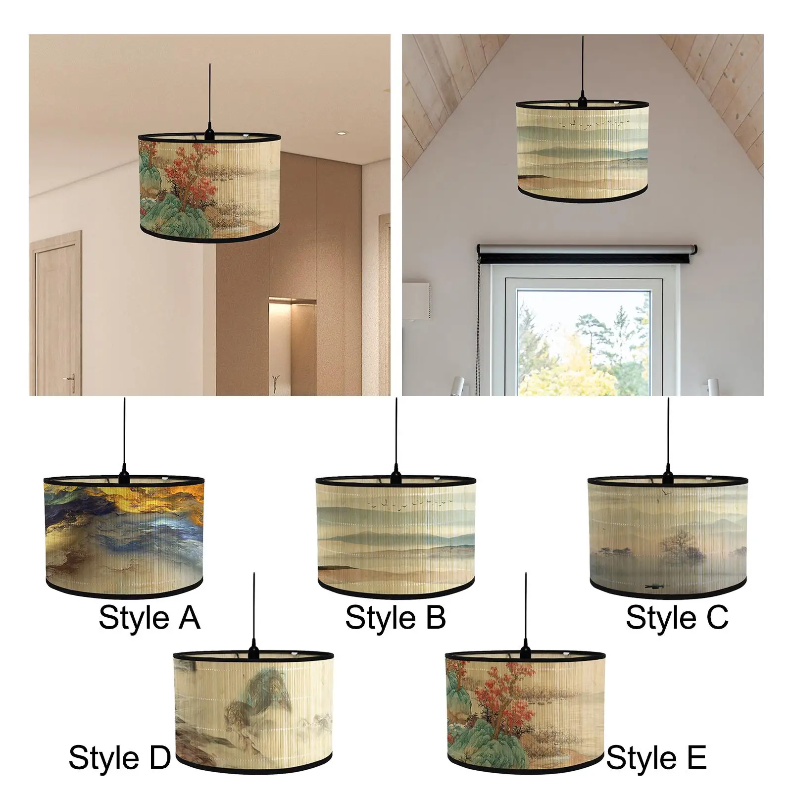 

Декоративный абажур для лампы E27 с принтом под барабан, 11,8 дюймов (верх) x 11,8 дюймов (низ) x 8 дюймов (высота), ретро-бамбуковый абажур для напольных, подвесных и настольных светильников