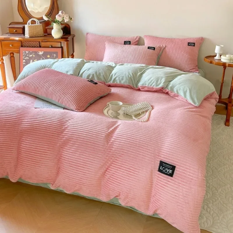 厚い冬無地ベルベット布団カバー暖かさ掛け布団カバーダブルソフトキルトカバーツインクイーンキング寝具セット 150x200cm