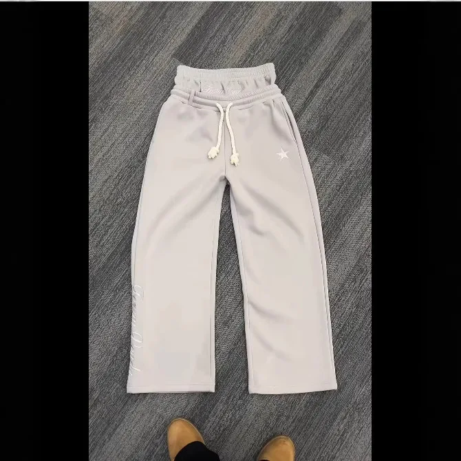 

Men's Women's High Street Loose Dstring Wide Leg Pants Fake Two-Piece Double Waist Head Trousers Y2K Sle Straight Leg Pants