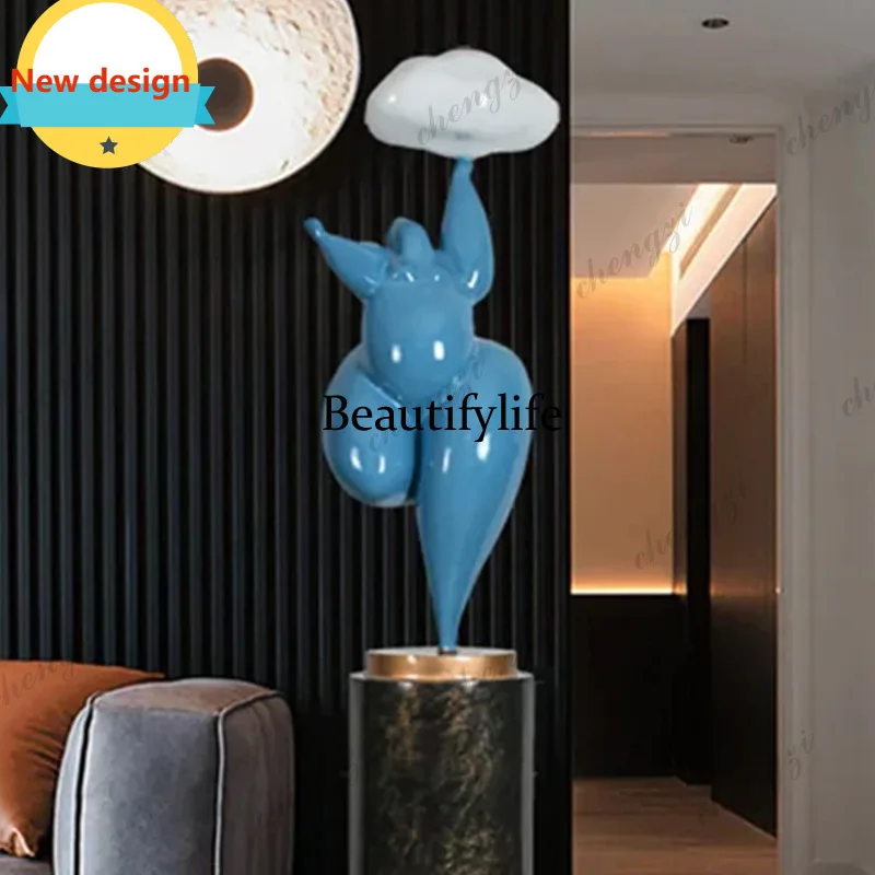 D8000   creative humanoid sculpture floor lamp cloud abstract charm fat girl character ornament home living room entrance decora