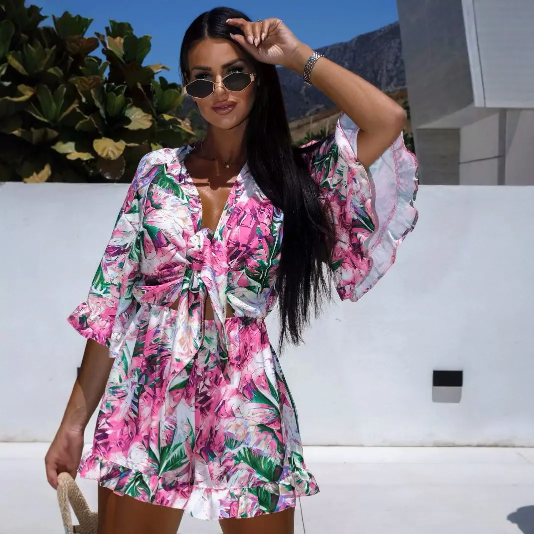 2025 ใหม่ผู้หญิงJumpsuits VคอLace-Up Slim HighเอวSlimสาวร้อนสาวแฟชั่นกางเกงขาสั้นRompers