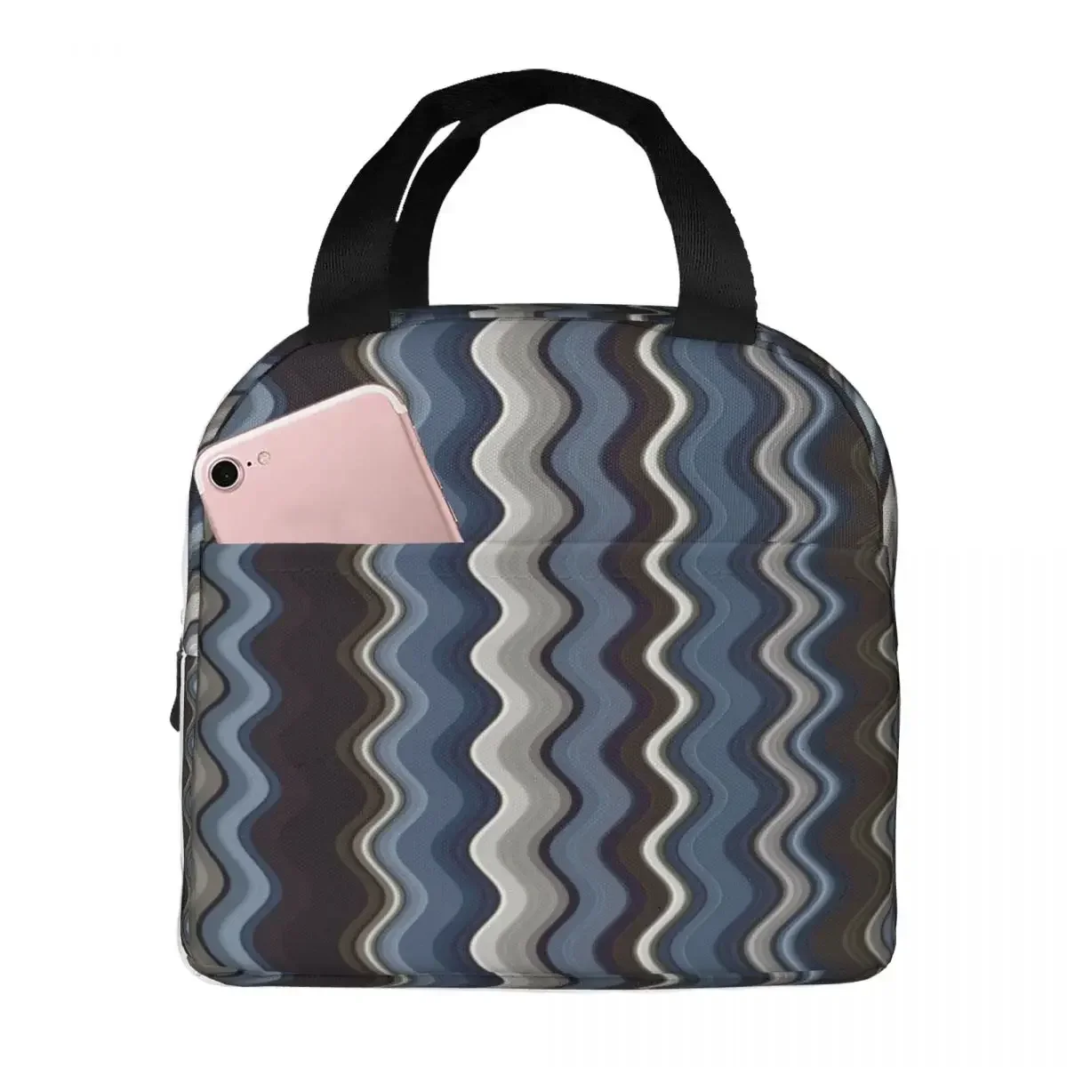 Multicoloured Wavy Pattern Lunch Bags Insulated Oxford Cooler Zigzag Thermal Cold Food Picnic Lunch Box for Women