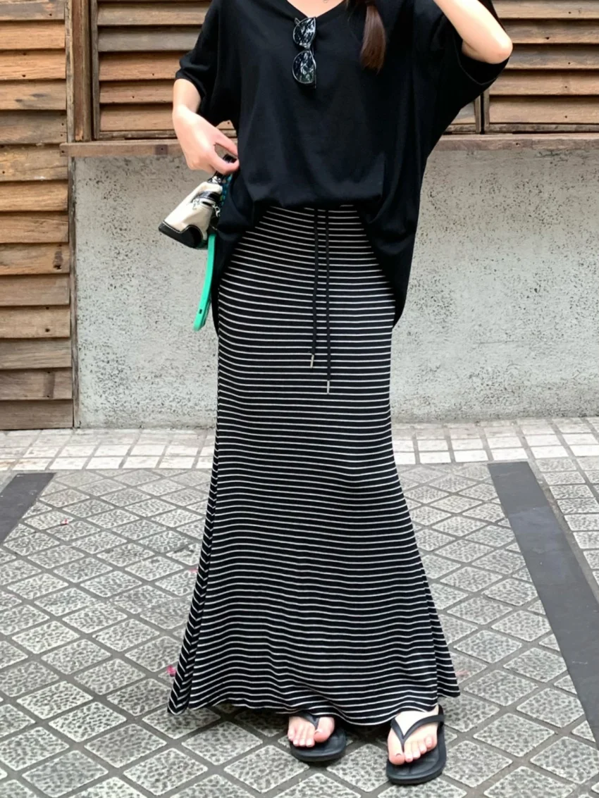 Alien Kitty Nuova Sirena Lavare Gonne A Vita Alta Donna Estate 2025 Office Lady Allentato Vintage Streetwear Casual Quotidiano Aderente