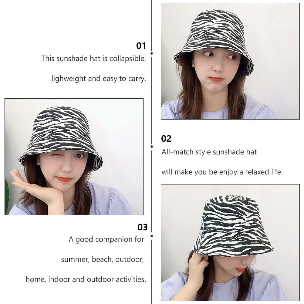 Zebra Stripe Bucket Hat Sun Protection Lightweight Collapsible Summer Sunhat for Travel Outdoor Sports Beach Holiday Fun