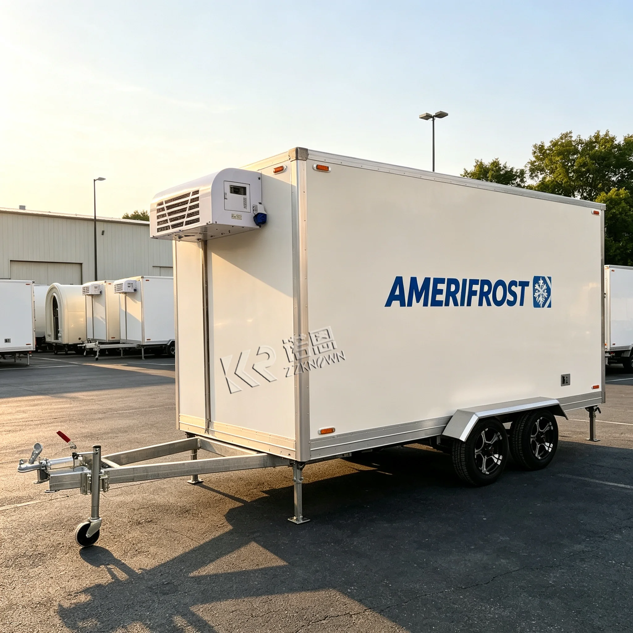 4m White Towable Refrigerated Trailer Pull Behind Cold Box Mobile Reefer Van Frozen Food Transport