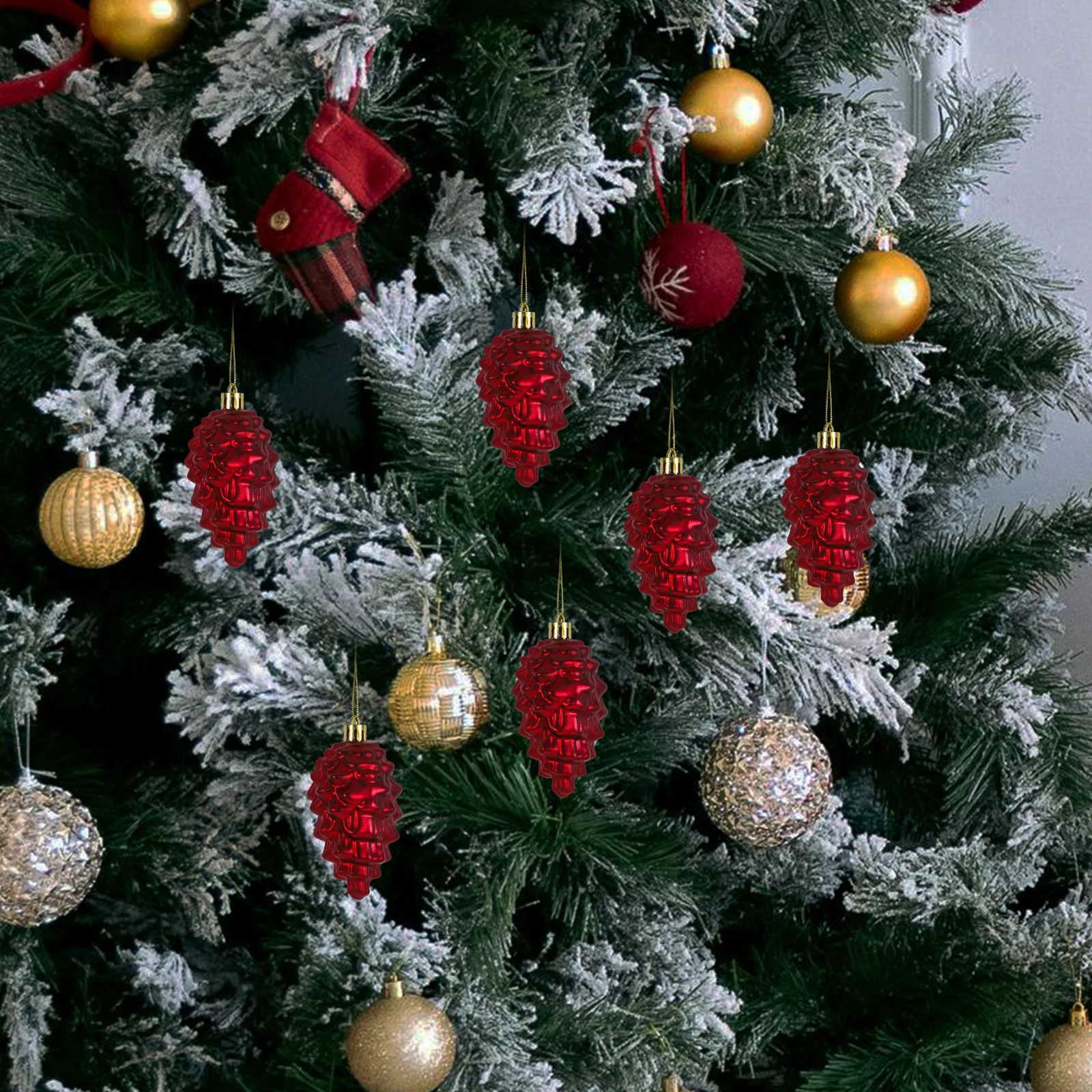 

8pcs Christmas Pine Cone Ornaments Plastic Holiday Hanging Decor Festive Christmas Tree Decorations Pine Cone Hanging