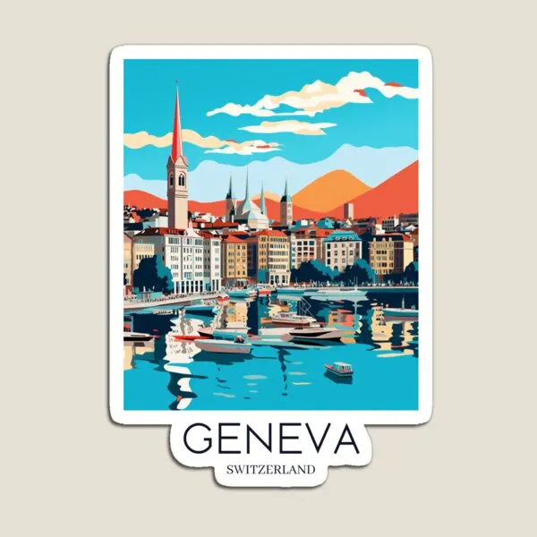 A Pop Art Travel Print Of Geneva Switz  Magnet Holder Children Cute Decor for Fridge Organizer Baby Funny Colorful  Toy Magnetic