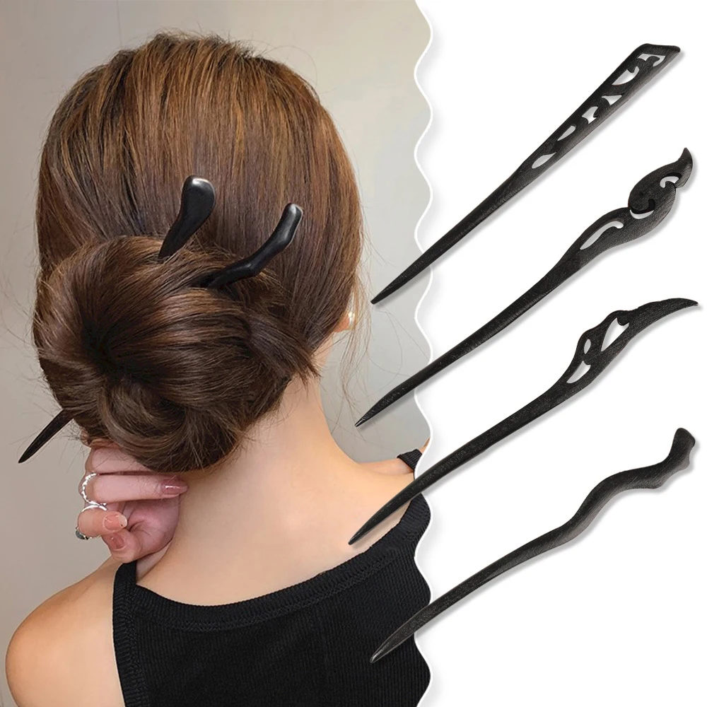 

New Wooden Hair Stick Hairpin Chinese Hair Styles Hanfu Black Solid Color Chopsticks Hair Sticks Women Hair Accessories