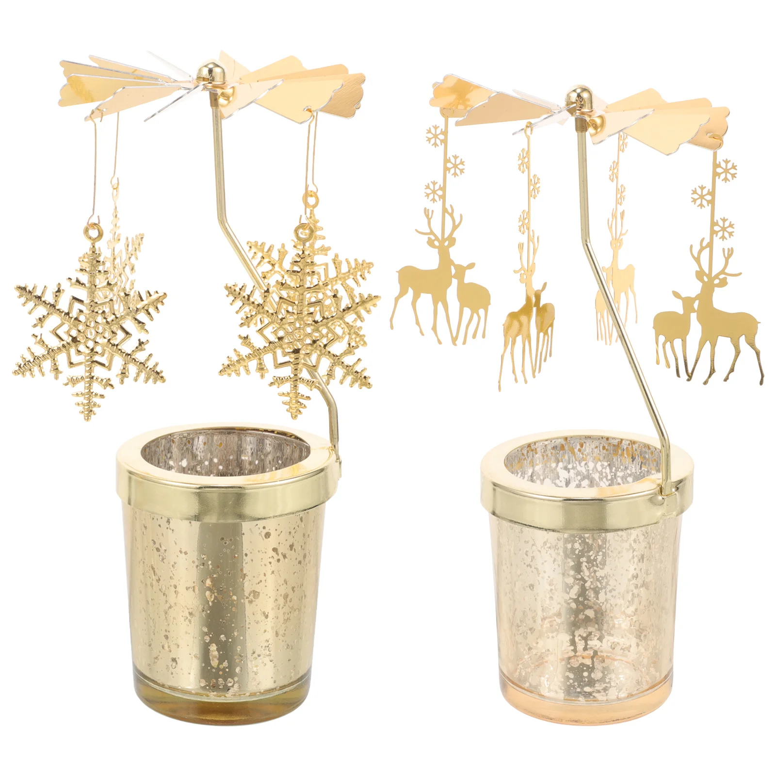 2Pcs Christmas Rotating Metal Candlestick Snowflake Holder Table Decoration Indoor Party Wedding
