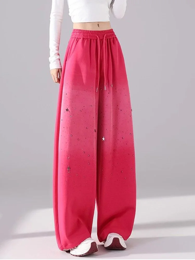 Vintage Diamond Y2K Pants Women Hip Hop Harajuku Streetwear Wide Leg Pant American Retro Bf Gradient High Waist Spring Trousers