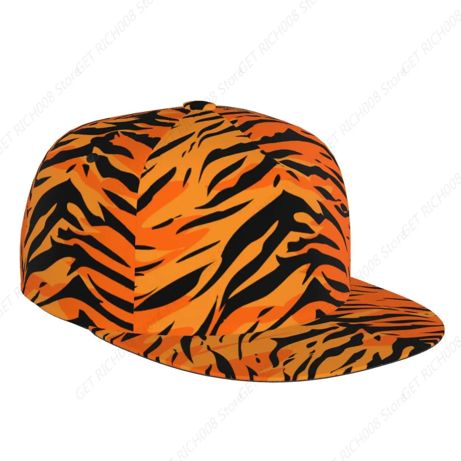 Tiger Stripe Animal Print Women Men Snapback Flat Bill Brim Cap Cool Hip Hop Hat Breathable Adjustable Baseball Cap For Outdoor