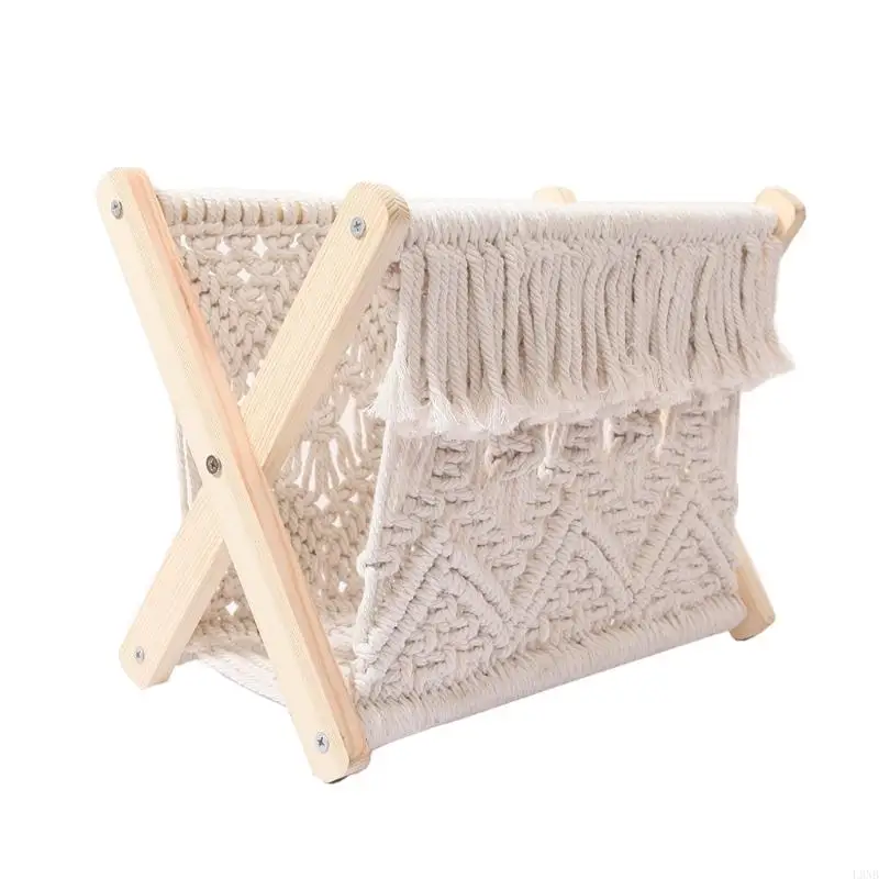 

L9NB Nordic Cotton Woven Storage Basket Boho Macrame Knitting Folding Magazine Rack
