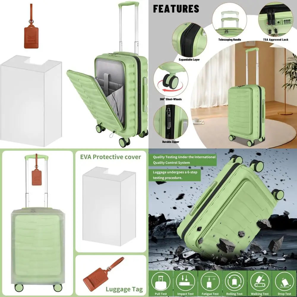 

Compact 20 Inch Spinner Suitcase with Front Pocket, ABS+PC Hardshell, Airline Approved Carry-On Luggage for Travel