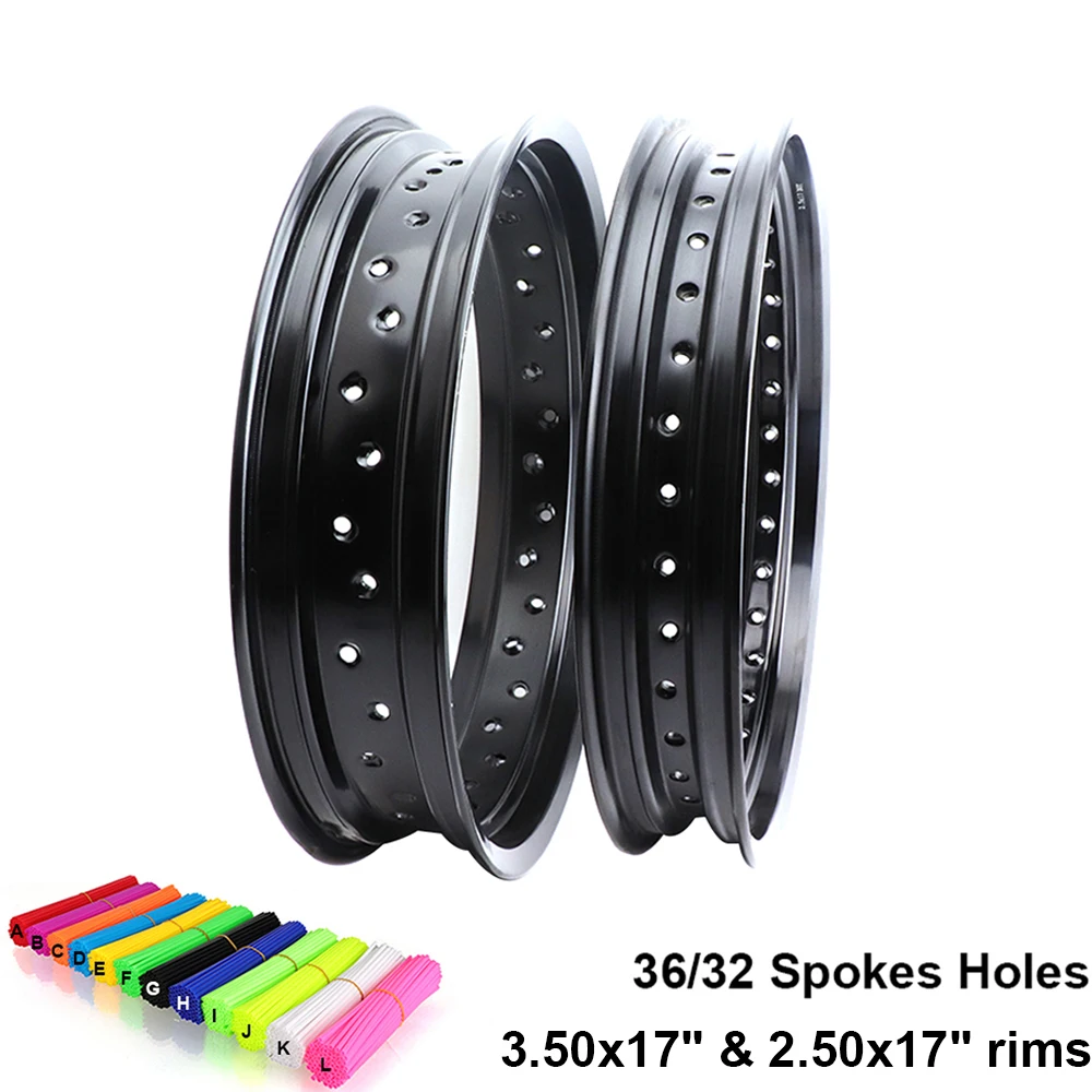 

Motorcycle Dirt Bike 17 Inch Aluminum Wheel Hub Motocross Front 2.50X17" Rear 3.50X17" Rims 32/36 Spokes Holes 3.50*17 & 2.50*17