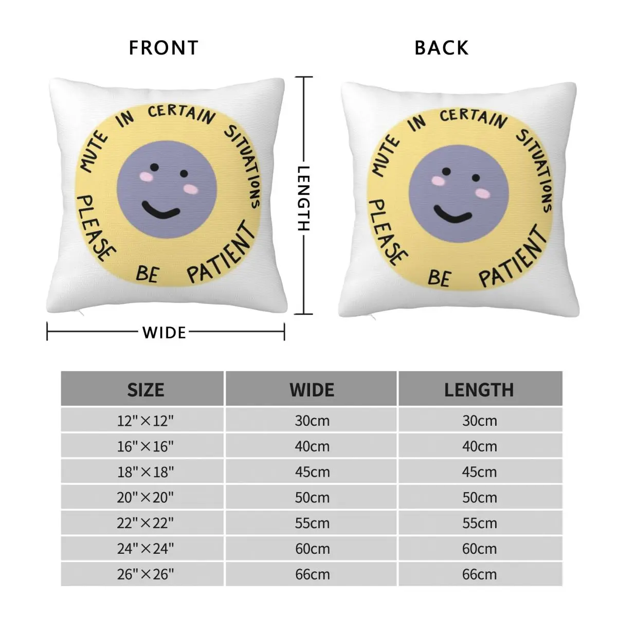 Mute In Certain Situations Please Be Patient Square Pillowcase Pillow Cover Cushion Comfort Throw Pillow for Home Living Room