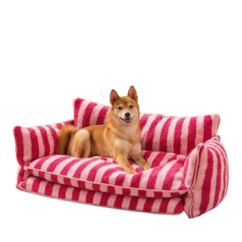 Warming Striped Pet Sofa Can Be Disassembled And Washed For Winter Warmth Comfortable And Deep Sleep Big Dog Sofa Bed Hot Sale