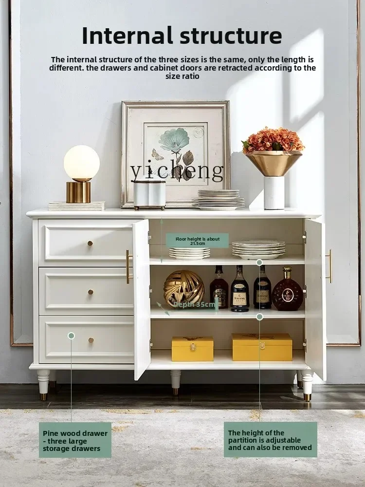 GZ-1 Solid Wood Sideboard Solid Wood  White Paint Light Luxury Living Room Dining Room Semi-High and Short Storage Tea Cabinet