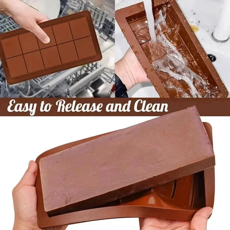 10 Grids Thick Chocolate Bar Mold Silicone Molding Non-Stick Reusable Kitchen Deep Chocolate Mold Multipurpose Large Candy Molds