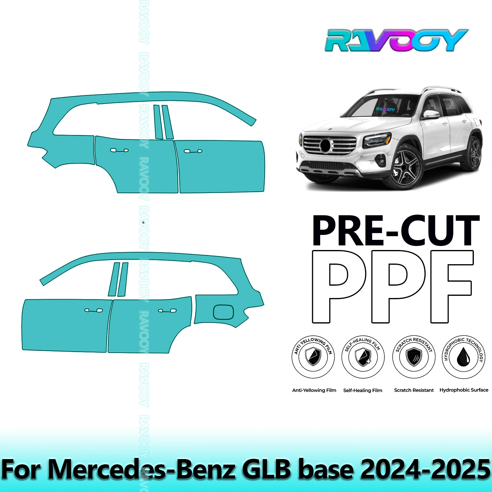 

For Mercedes-Benz GLB base 2024-2025 8.5mil Clear Matte Pre-Cut PPF Door & A/B Pillar Kit TPU Paint Protection Film Set