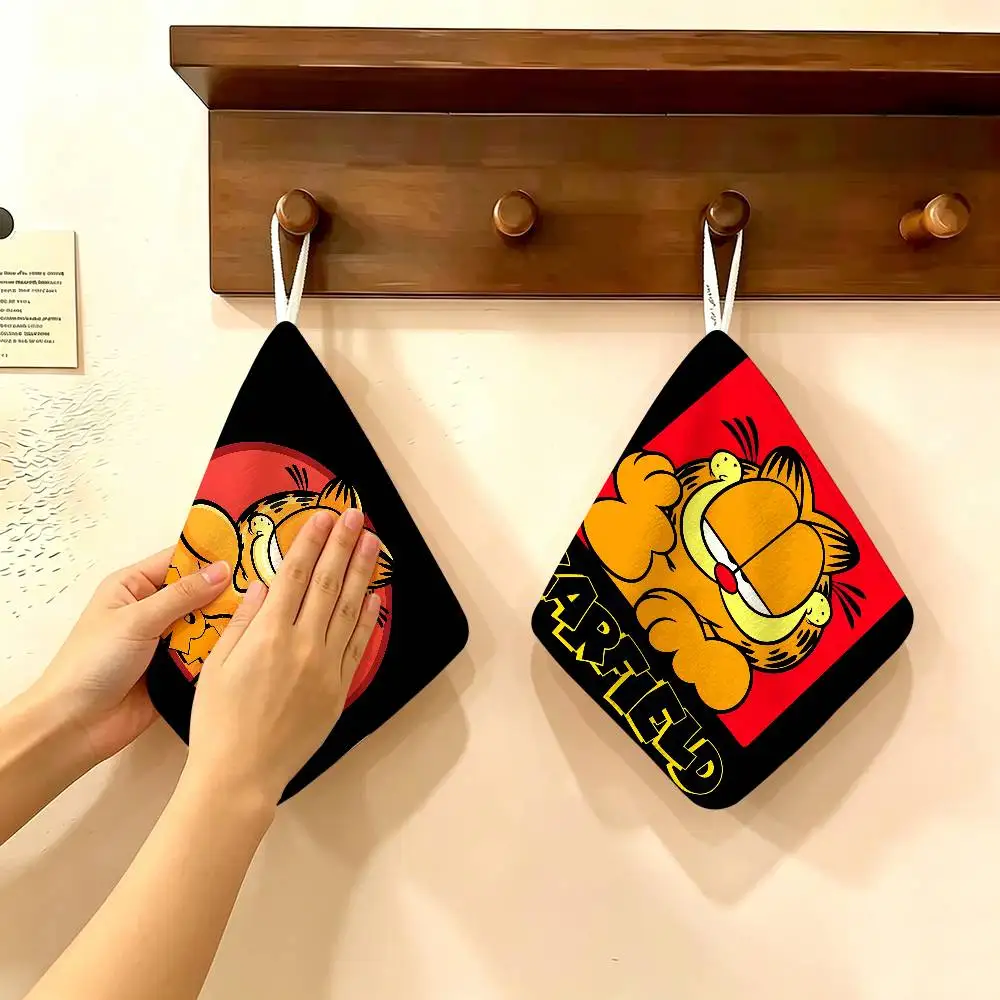 Anime G-Garfield Cute Cat Household Hanging Towel, Polyester Cotton Hand Wiping Towel, Sturdy for Bathroom Bedroom