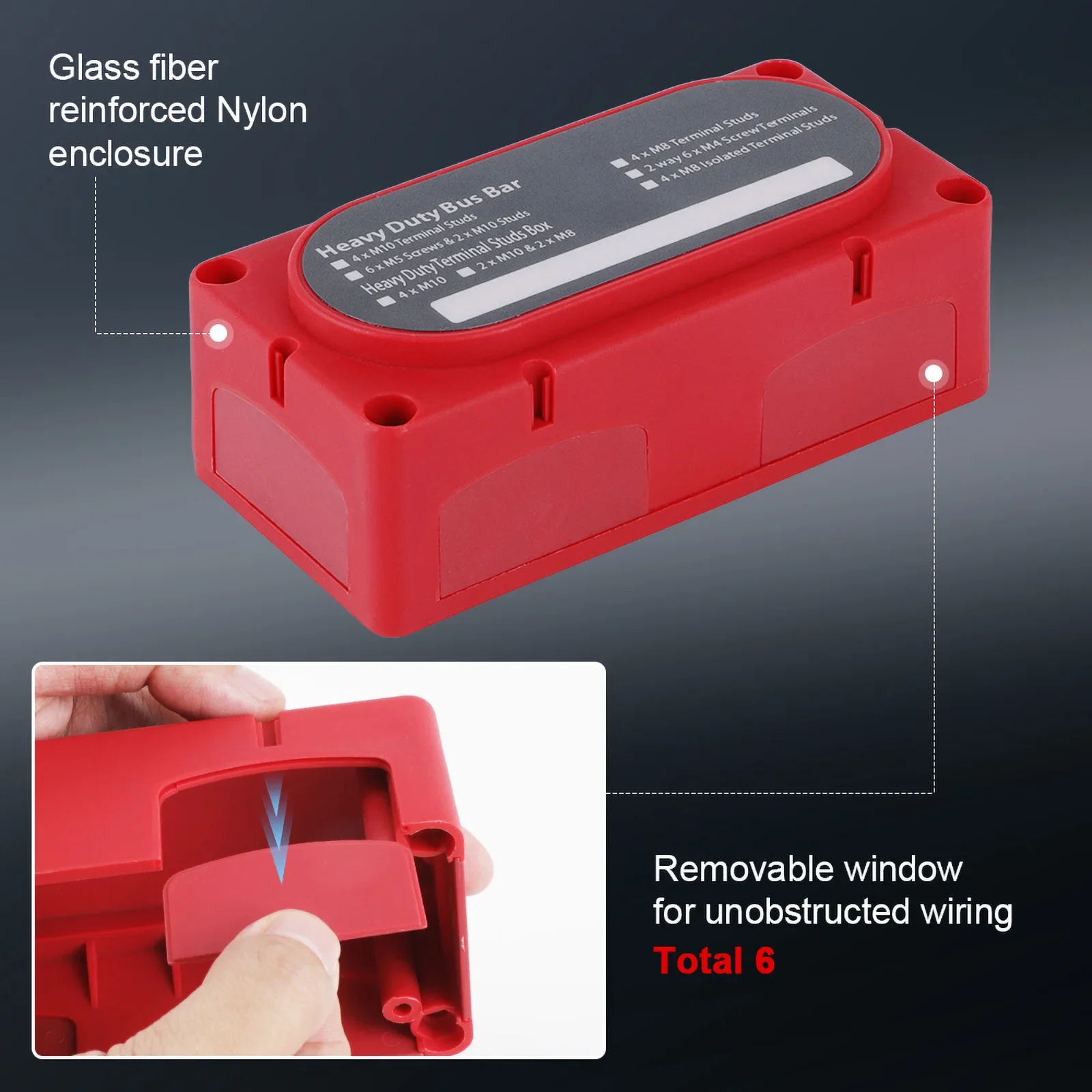 Copper Electric Bus Bar Heavy Duty 300A Busbar Power Distribution Terminal Block With M6 /M8/M10 Terminal Studs For Car Boat