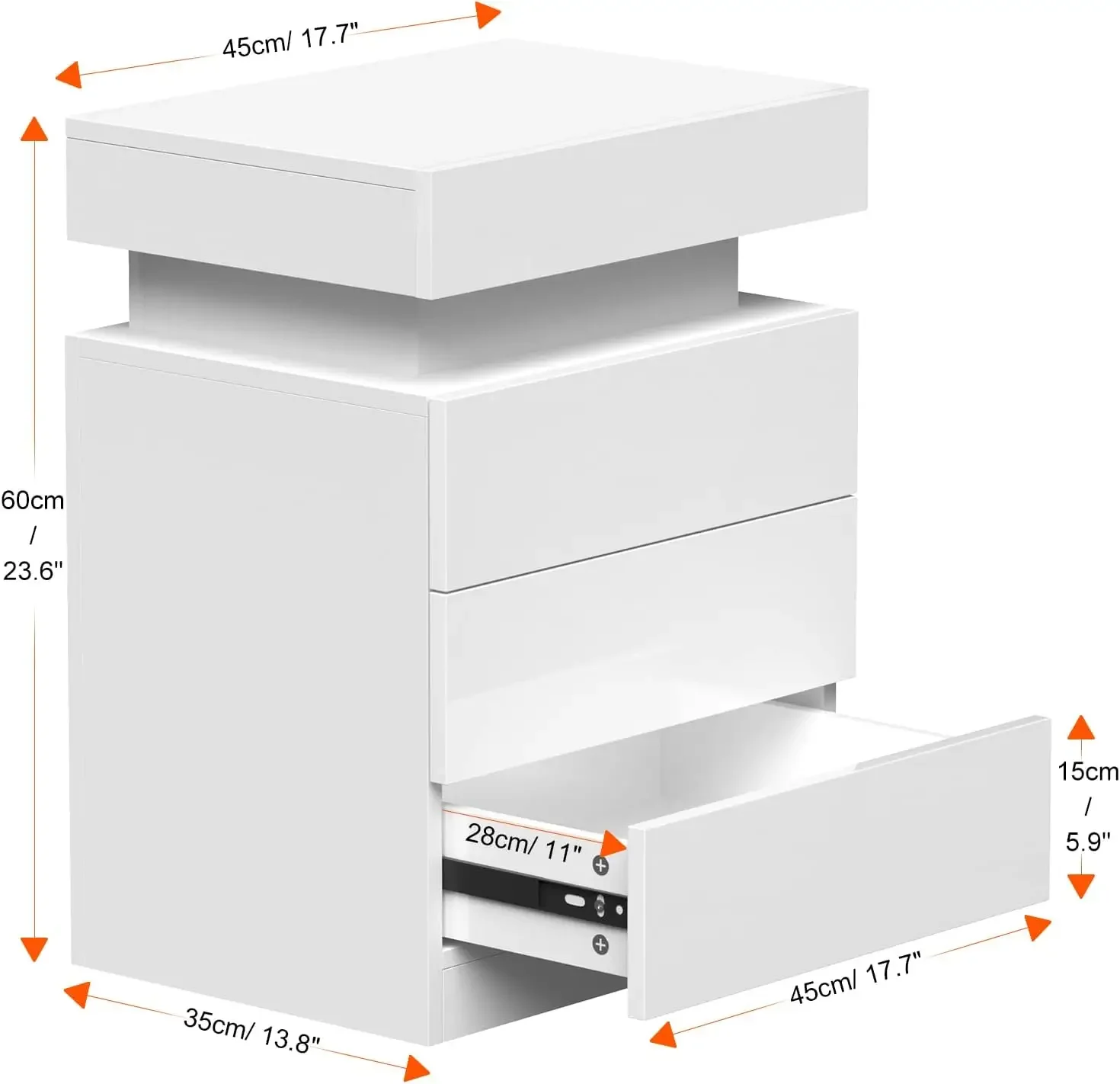 Nightstand Set of 2 with LED, End Tables with 3 Drawers and I Flapping Top Box, White Nightstand for Bedroom, Living Room