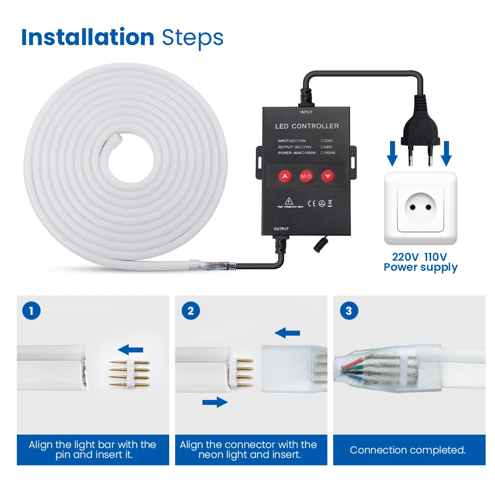 TUYA Neon LED Strip Lights AC 110V 220V Silicone Neon Rope Light with Music Sync Strip Tape for Room Work With Alexa Google