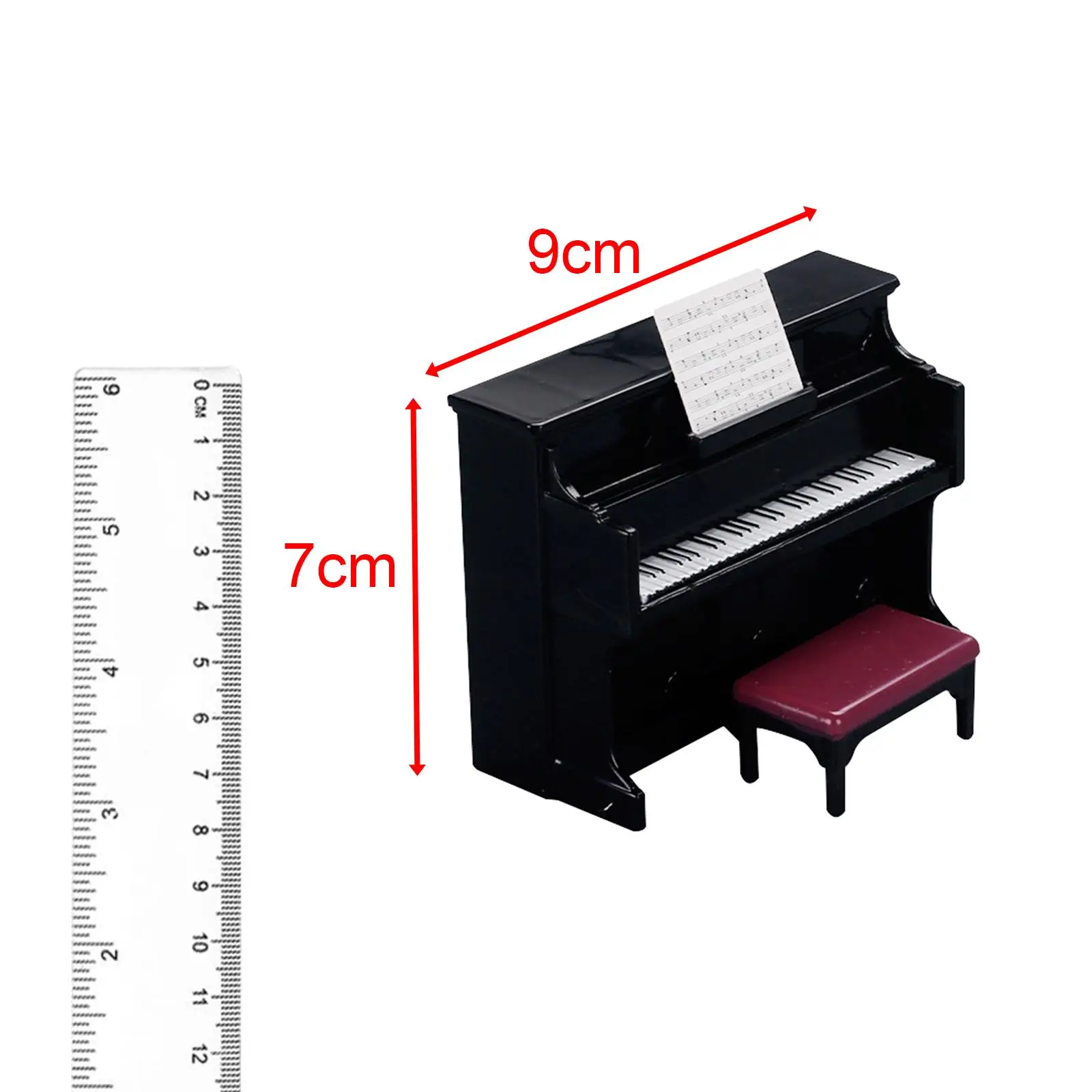 Piano para casa de muñecas con taburete, instrumento Musical 1:12, Mini casa de muñecas en miniatura