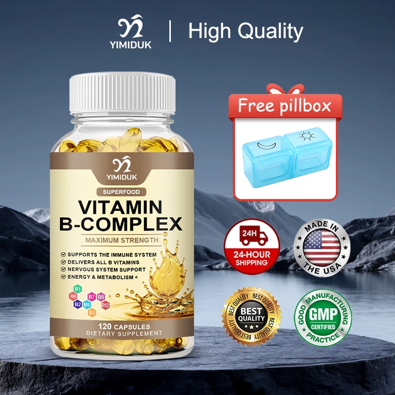 كبسولات فيتامين ب المعقدة الكاملة، مع فيارمين سي، تدعم التمثيل الغذائي، وظيفة البشرة والشعر والدماغ، وتخفيف التوتر، للرجال والنساء #1
