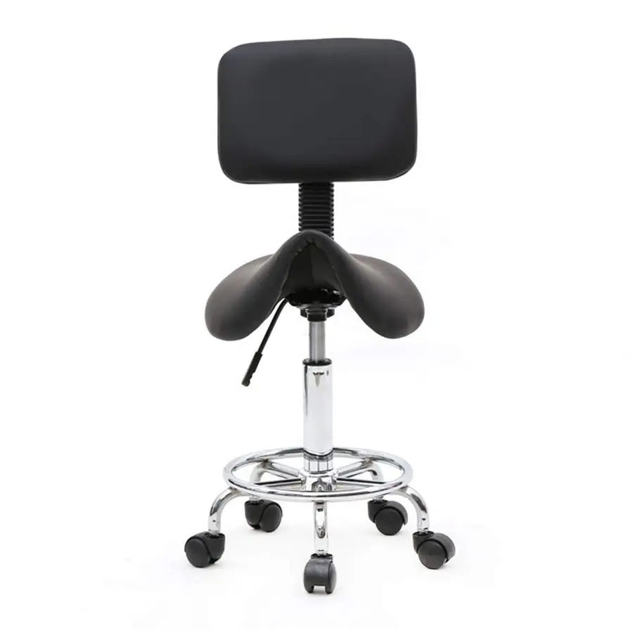

Adjustable Height Salon Rolling Saddle Stool, Modern Bar Stool with Swivel, PU Leather Armless Bar Chair with Casters Wheels