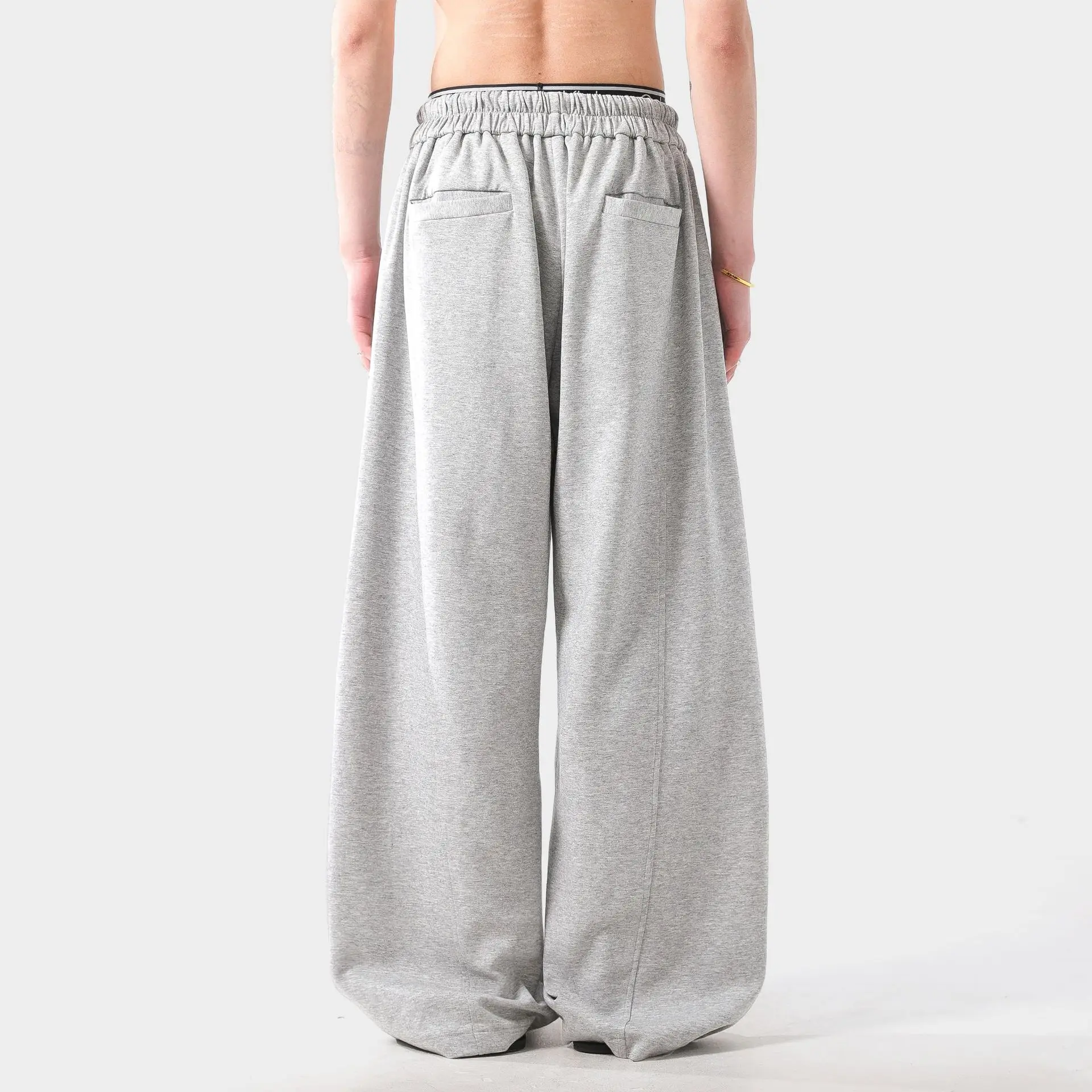Men's Gray Baggy Sweatpants Wide Leg Long Drawstring Casual
