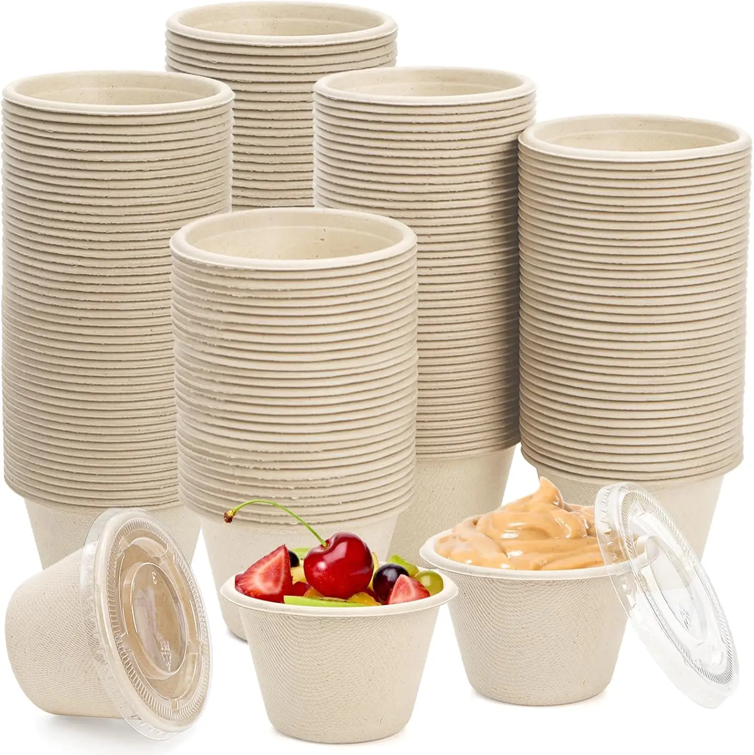 

200 Pack 4 Oz Disposable Condiment Portion Cups, Small Sauce Dipping Container with Clear Lid, Leak Proof Souffle Rameki