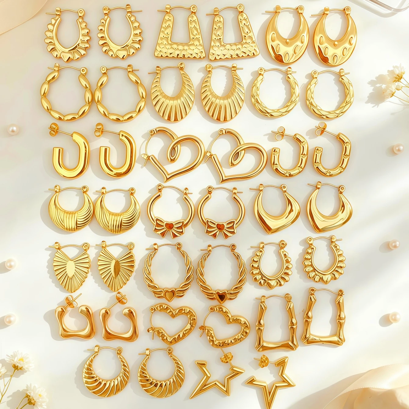 6/8/12Pairs Fashion Stainless Steel Circle Earrings For Women Mix Style Simple Geometry Love-Heart Daily Jewelry Party Gifts
