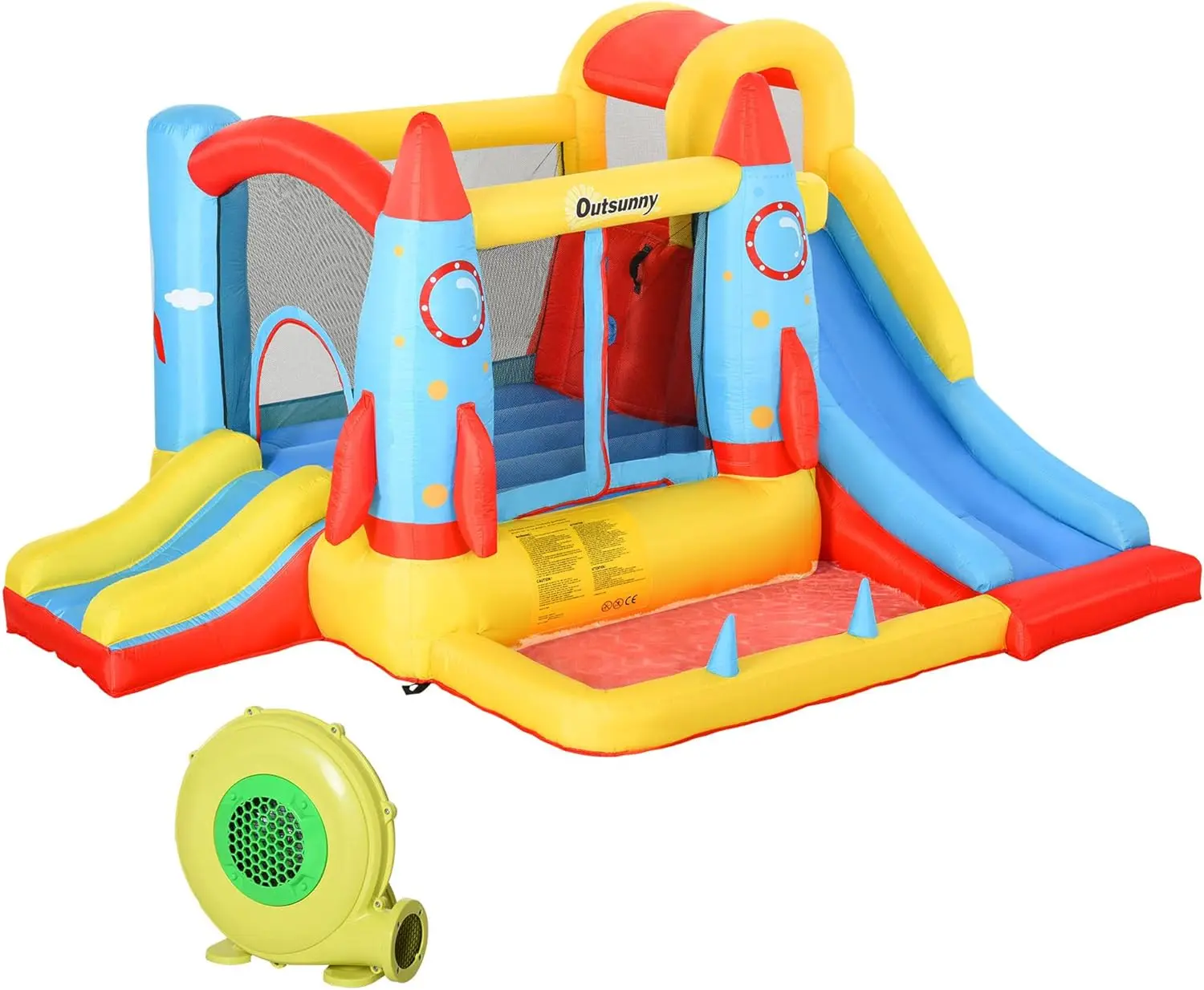 Kids Inflatable Water Slide, 4-in-1 Bounce House Jumping Castle with 2 Slides, Climbing Wall, Trampoline, & Water Pool Area, Air