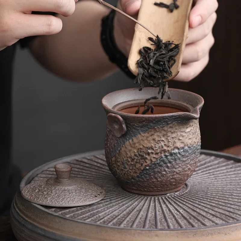 Gilding Iron Glaze Stone Pattern Pot Japanese Retro Ceramic Kung Fu Teapot Stoneware Tureen Pu\'er Tea Making Device Tea Kettle