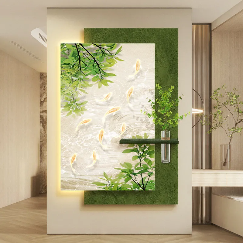 #Green Bamboo Foyer Decoration Painting Led Light Strip Mural Corridor Hanging Mural Lamp Sandstone Decorative Lamp Painting