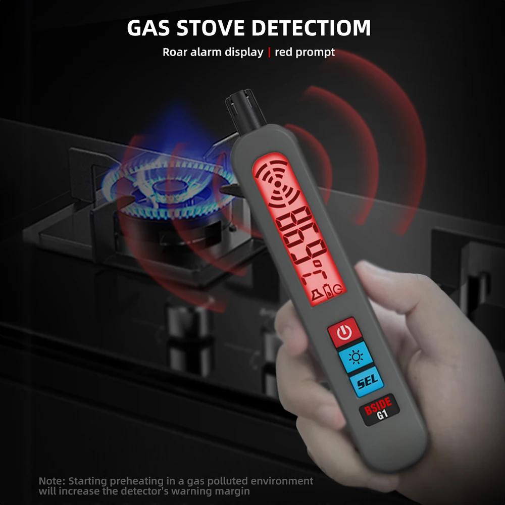 BSIDE Gas Leak Detector Combustible Natural Co2 Flammable Alcohol LPG Methane Analyzer Rechargeable Buzzer Alarm PPM LEL Tester