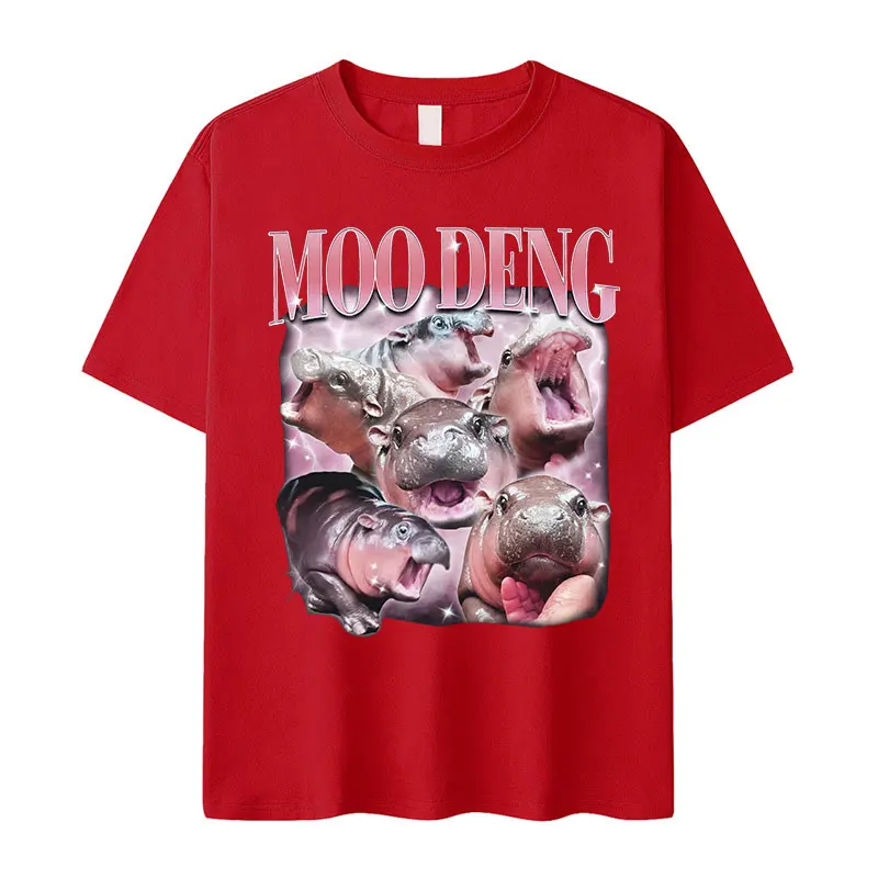 Moo Deng divertente bambino ippopotamo Meme magliette uomo donna Retro estetica manica corta T-shirt di alta qualità 100% cotone Tshirt oversize