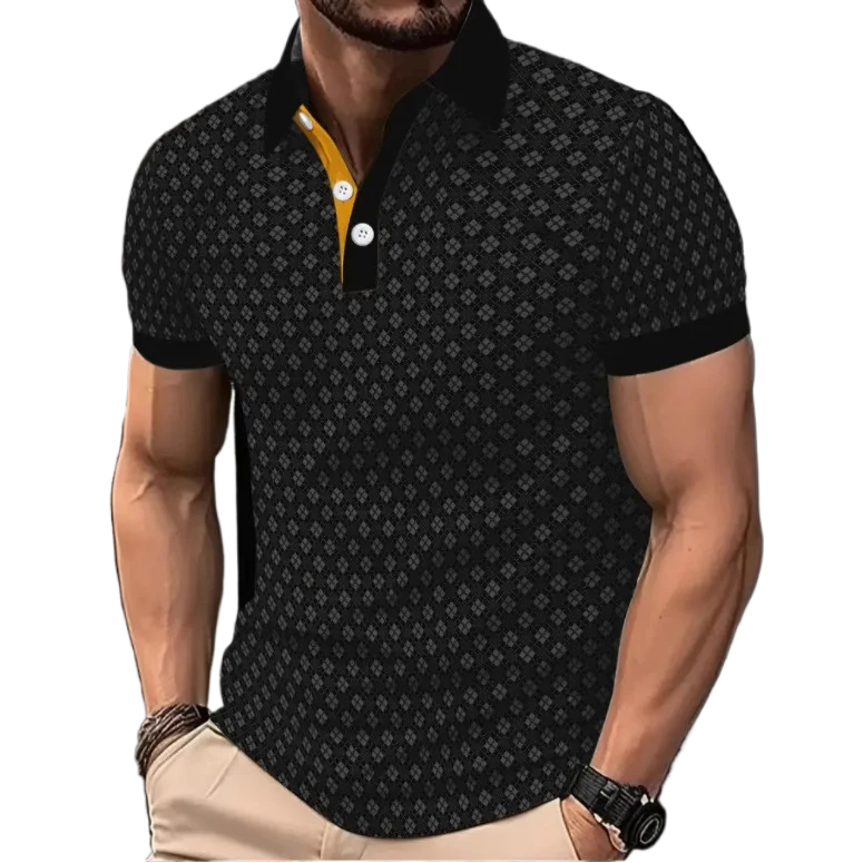 Summer New Men's Polo Shirt Men's Striped Polo Shirt High Quality Short Sleeve Breathable Turn Down Collar Business Casual Tops